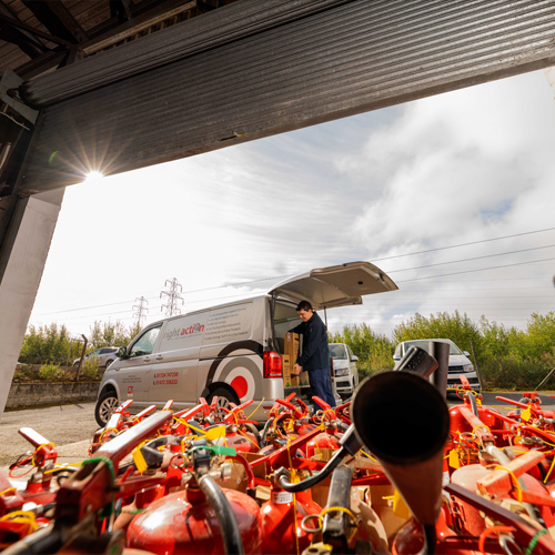 Fire extinguishers ready for disposal