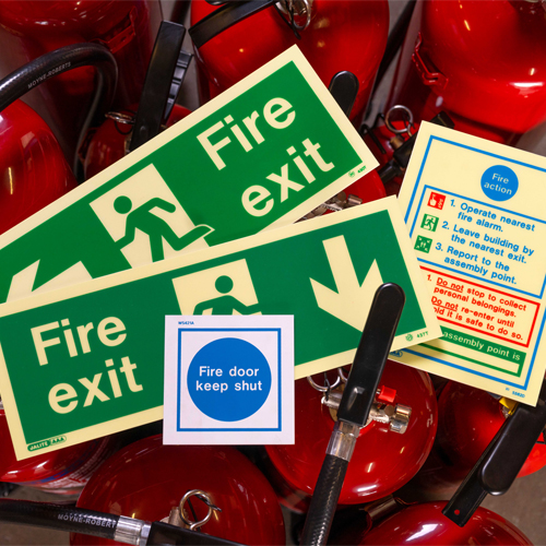 Group of fire and safety signs