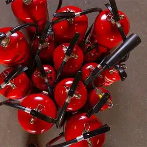 Fire extinguishers looking form above